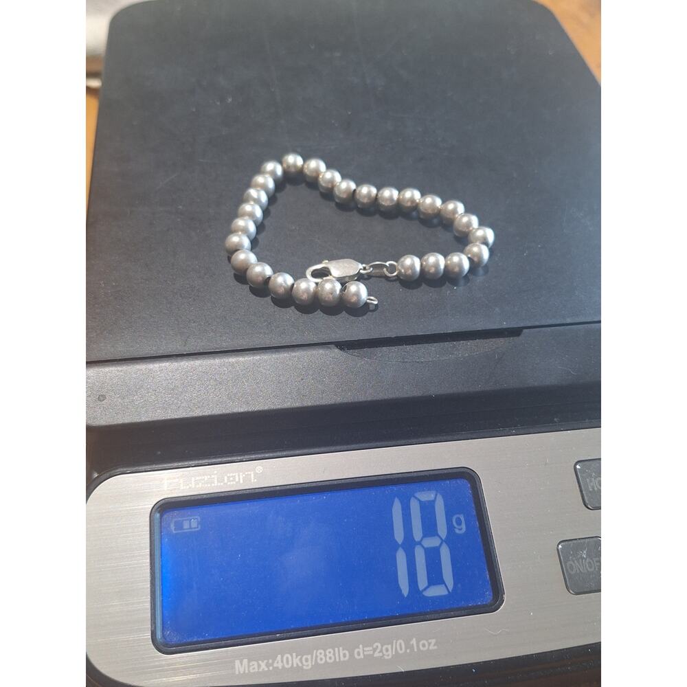 Italy 925 Sterling Silver 6mm Hollow Bead Bracelet 7.5" Estate Find! - Picture 5 of 6